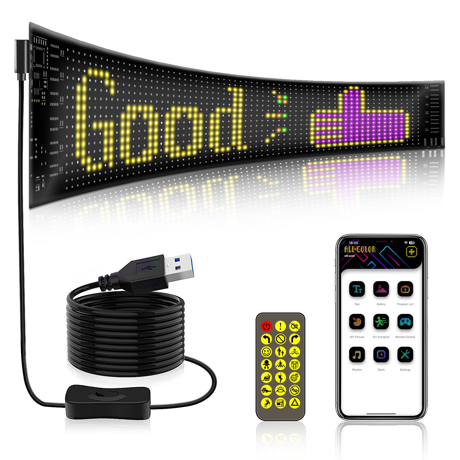 RP937 Car Rear Windshield Flexible LED Screen Display Message Scrolling Sign APP Control RP937 Car Rear Windshield Flexible LED Screen Display Message Scrolling Sign APP Control